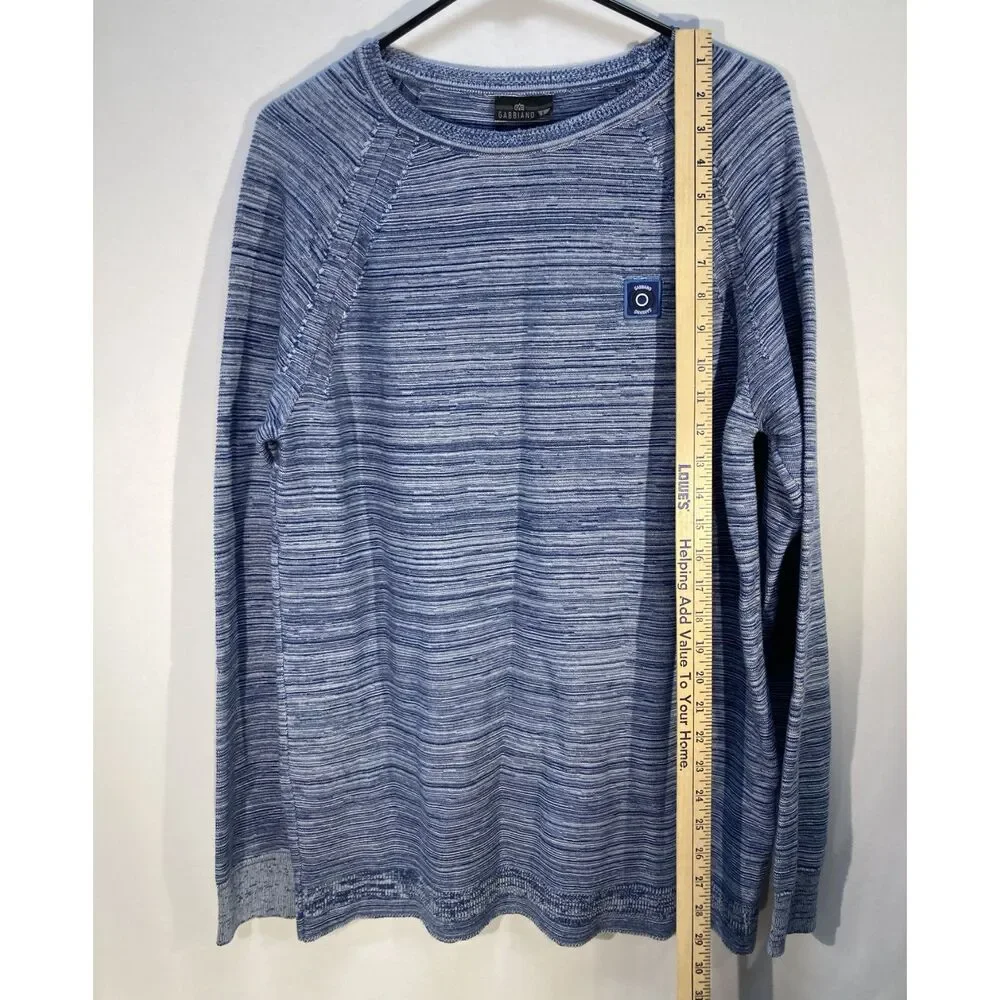 Gabbiano Mens Crewneck Knit Sweater L Blue White Melange Space Dye Pullover